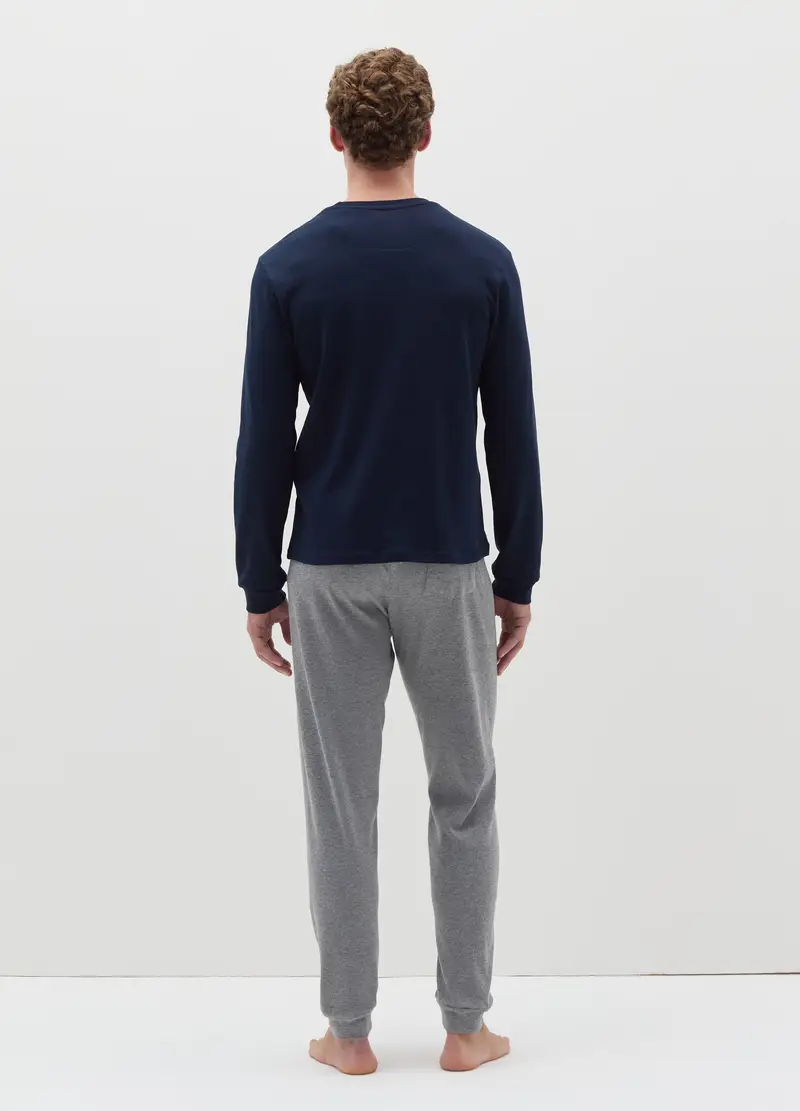 OVS, Pigiama Lungo In Cotone Interlock, Uomo, Blu miniatura 3