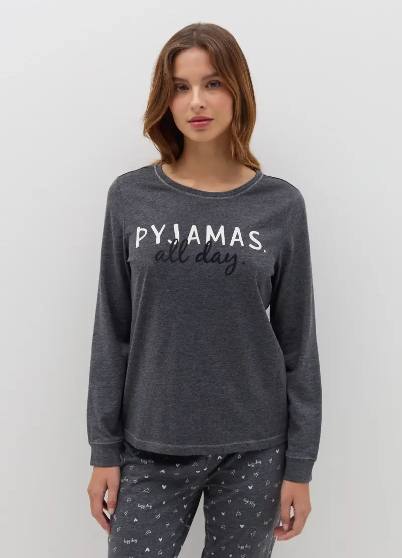 OVS, Pigiama Lungo Stampa "pyjamas All Day", Donna, Grigio miniatura 2