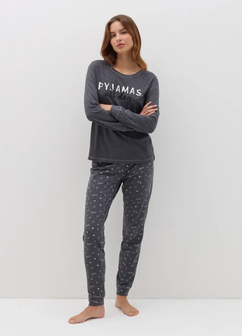 OVS, Pigiama Lungo Stampa "pyjamas All Day", Donna, Grigio