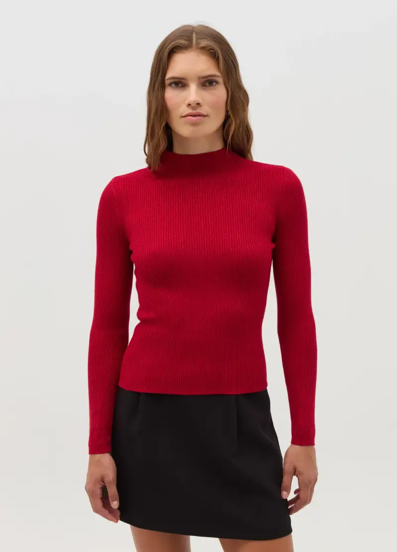 OVS , Pullover A Collo Alto Con Lurex, Donna, Rosso