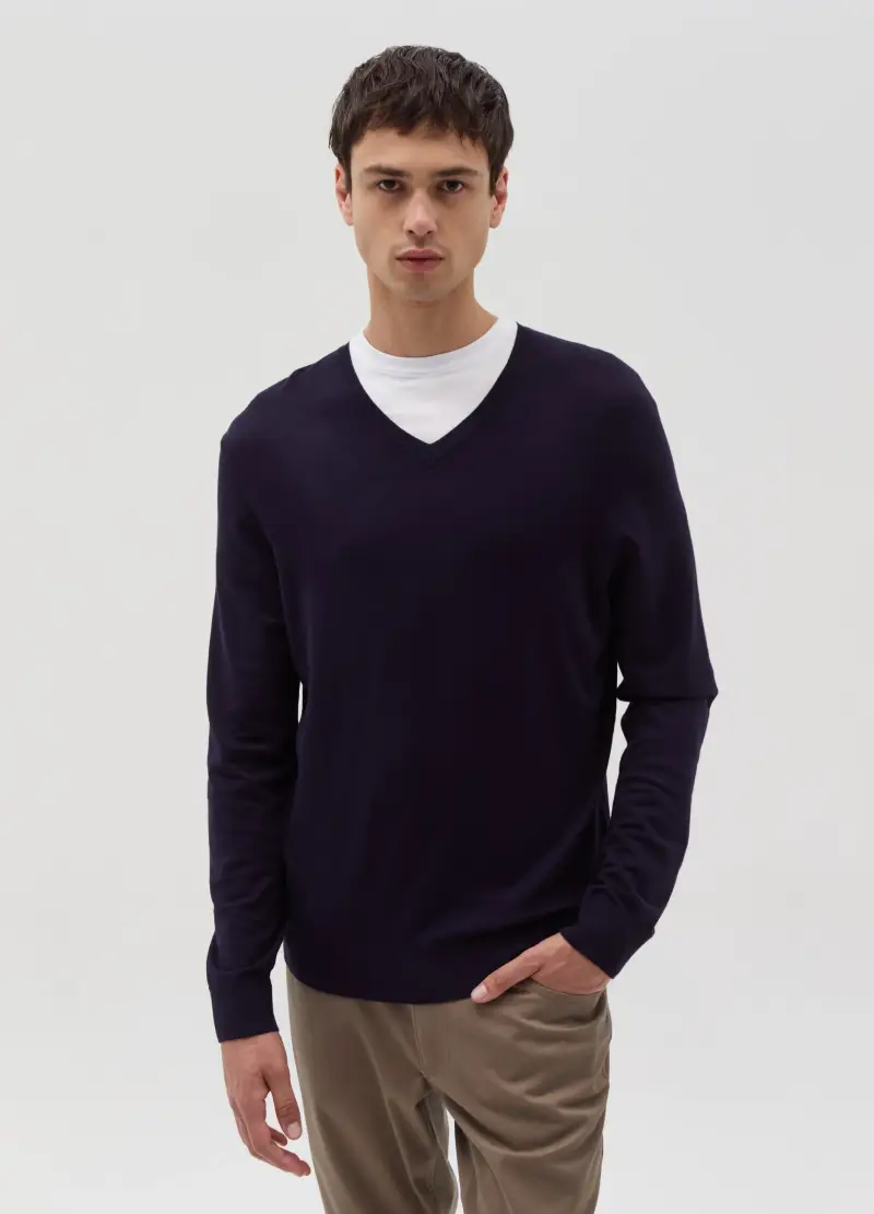 OVS, Pullover Con Scollo A V, Uomo, Blu miniatura 2