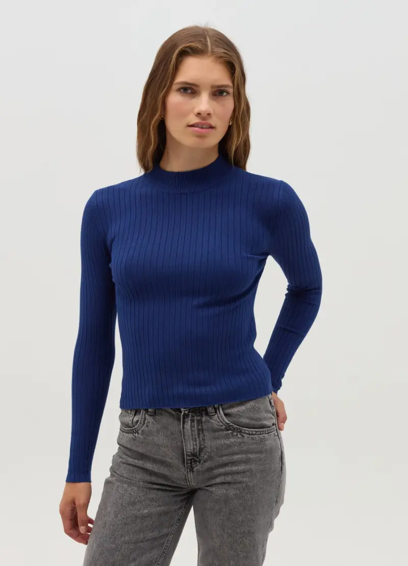 OVS, Pullover Mock Neck In Maglia A Coste, Donna, Blu miniatura 2