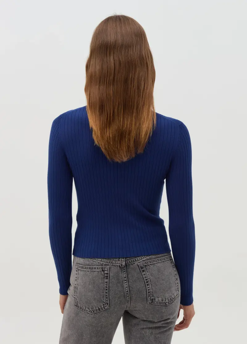 OVS, Pullover Mock Neck In Maglia A Coste, Donna, Blu miniatura 3