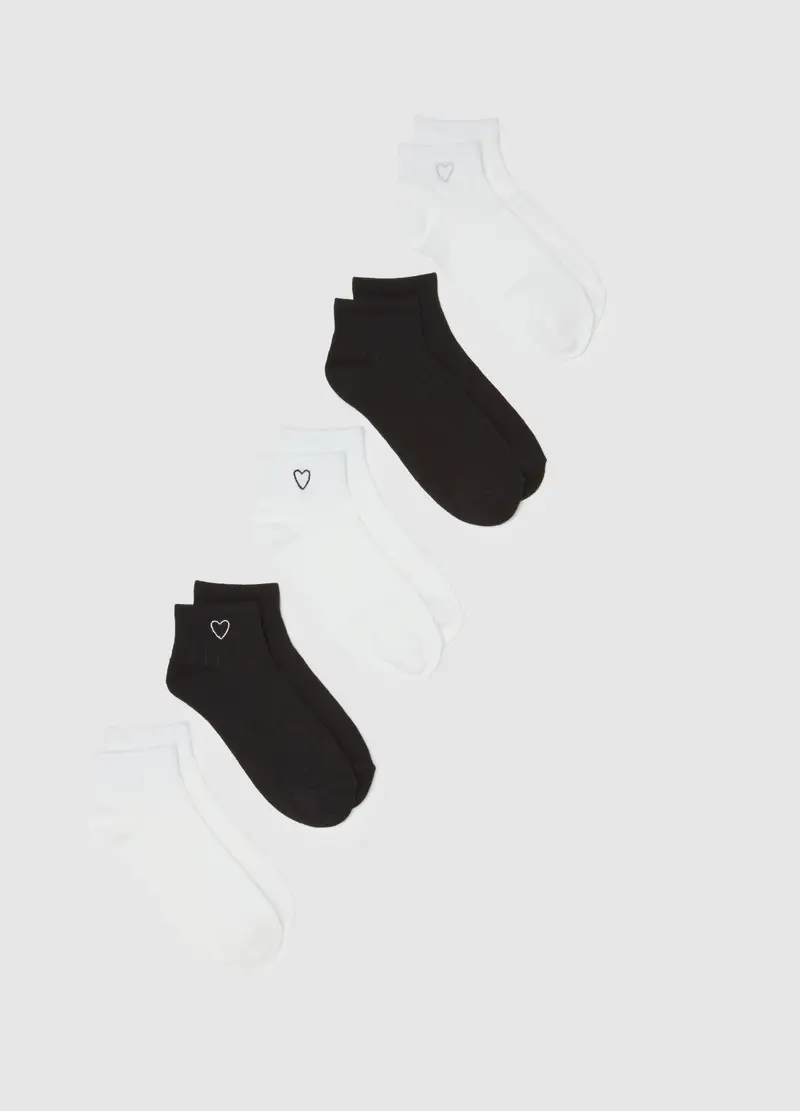 OVS , Set Tripack Calzini In Misto Cotone Multicolor Con Ricamo Cuore, Donna, Multicolor