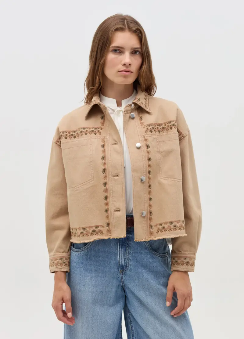 OVS, Shacket Con Ricami Floreali, Donna, Beige miniatura 2