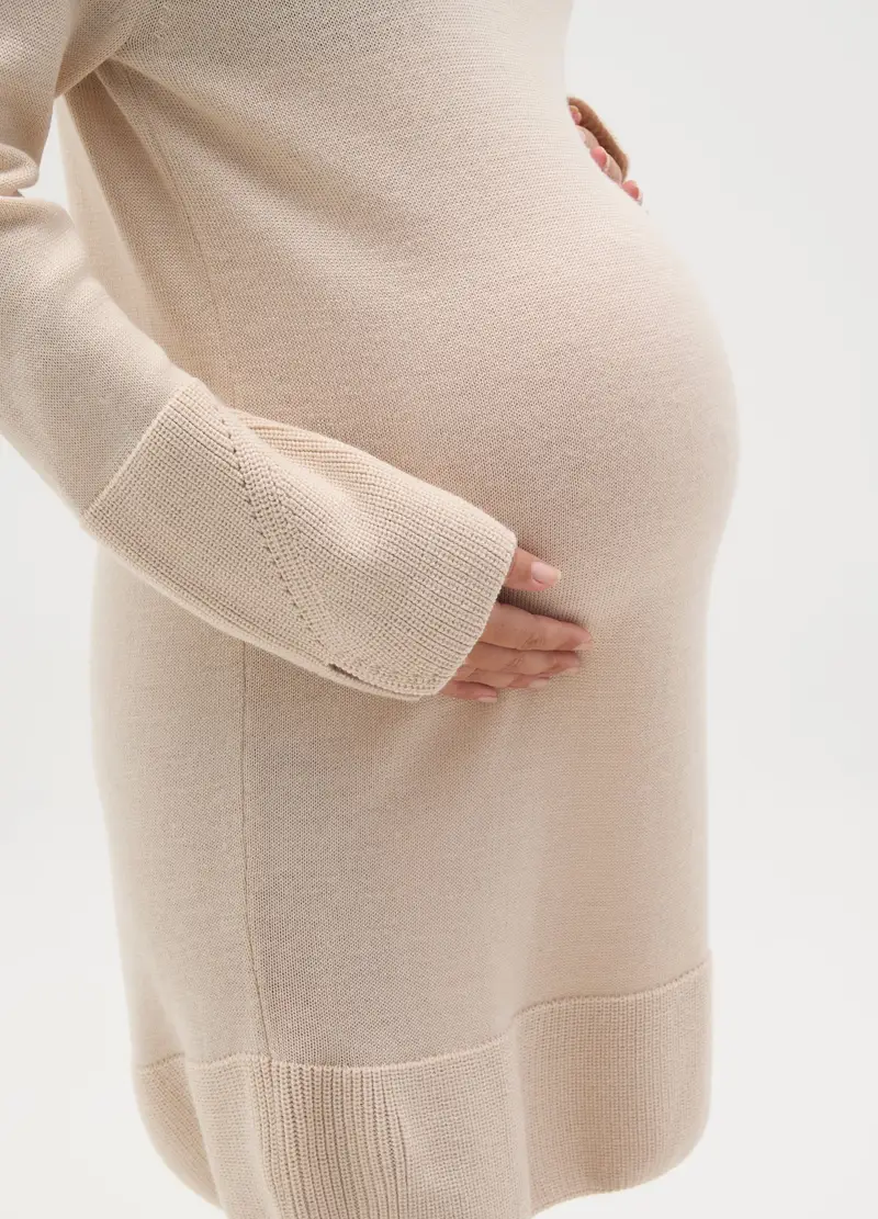 OVS, Vestito Beige Premaman Con Collo Alto, Donna, Beige miniatura 3