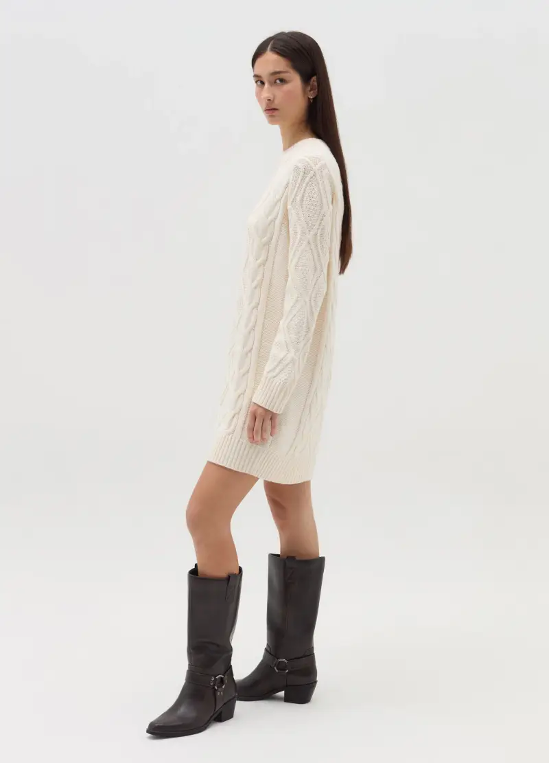 OVS , Vestito Corto In Maglia Con Motivo A Rombi, Donna, Bianco miniatura 2