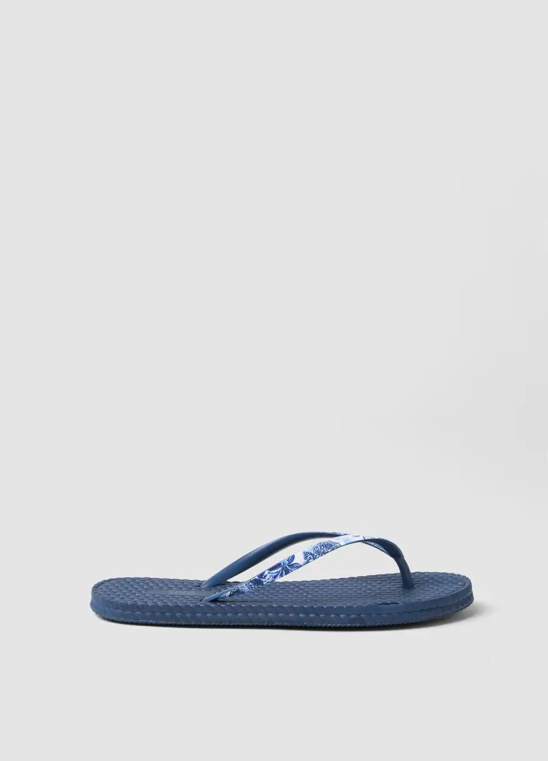 Infradito Blu Con Fascette Floreali E Texture Intrecciata, Donna, Blu