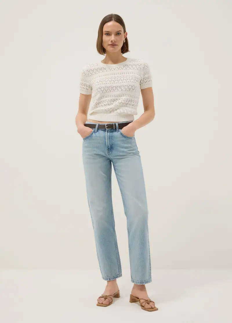 Jeans Azzurri In Puro Cotone Denim Dritti Regular Fit, Donna, Denim