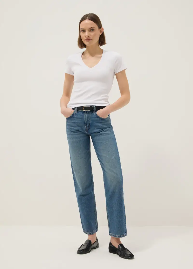 Jeans Blu In Puro Cotone Denim Regular Fit, Donna, Denim