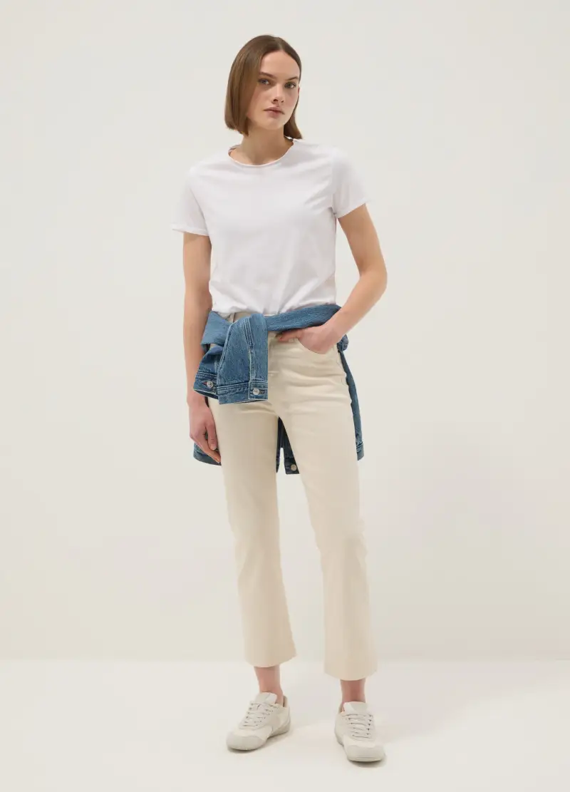Jeans Bootcut In Cotone Denim Elasticizzato Bianco, Donna, Beige