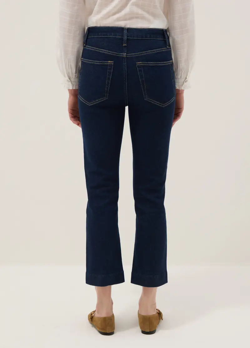 Jeans Bootcut In Cotone Denim Elasticizzato Blu, Donna, Blu miniatura 3