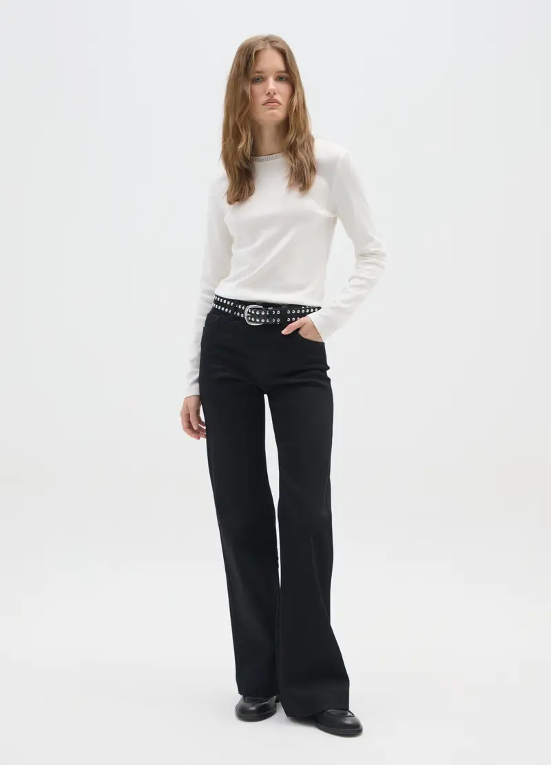 Jeans Bootcut In Misto Cotone Neri, Donna, Nero