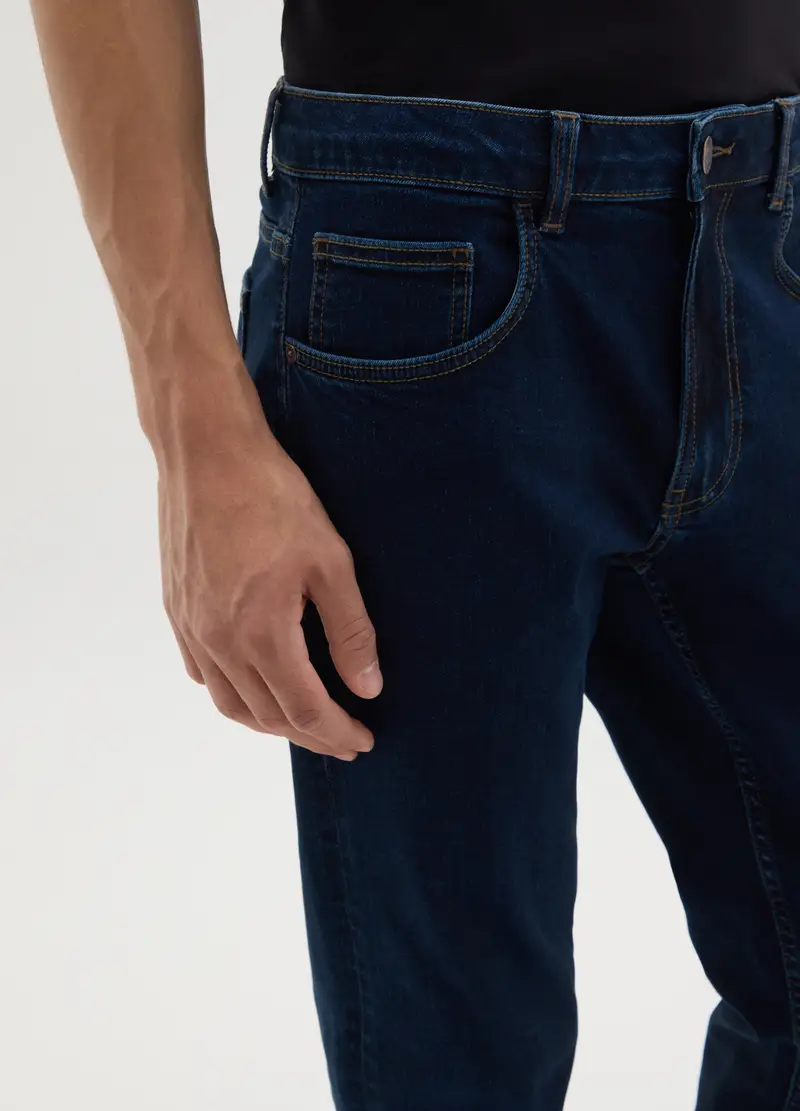 Jeans Da Uomo In Denim Blu Scuro Slim Fit, Denim miniatura 3
