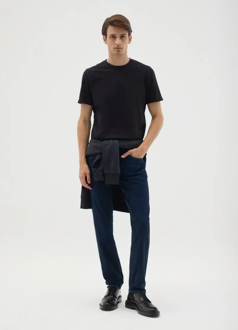 Jeans Da Uomo In Denim Blu Scuro Slim Fit, Denim