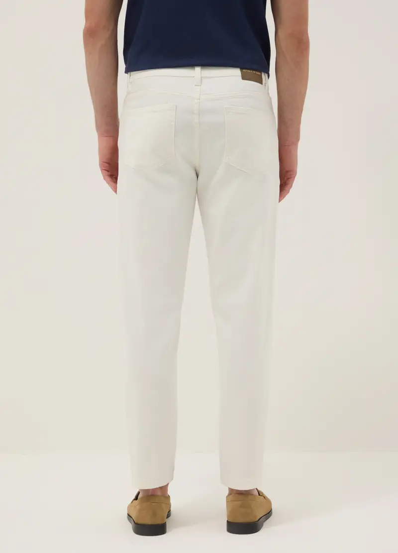 Jeans In Cotone Denim Elasticizzato Bianchi Relaxed Fit, Uomo, Bianco miniatura 3