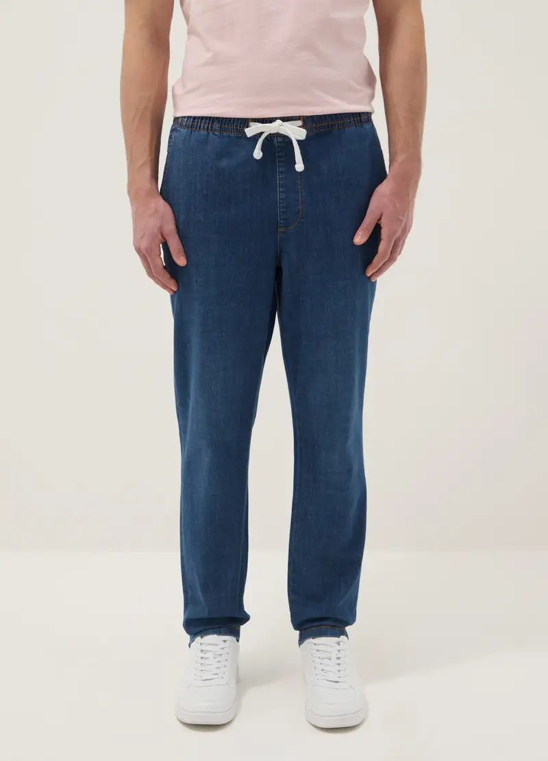 Jeans In Cotone Denim Elasticizzato Blu Regular Fit, Uomo, Denim miniatura 3