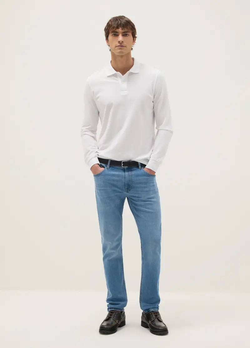 Jeans In Cotone Elasticizzato Azzurro Skinny Fit, Uomo, Azzurro