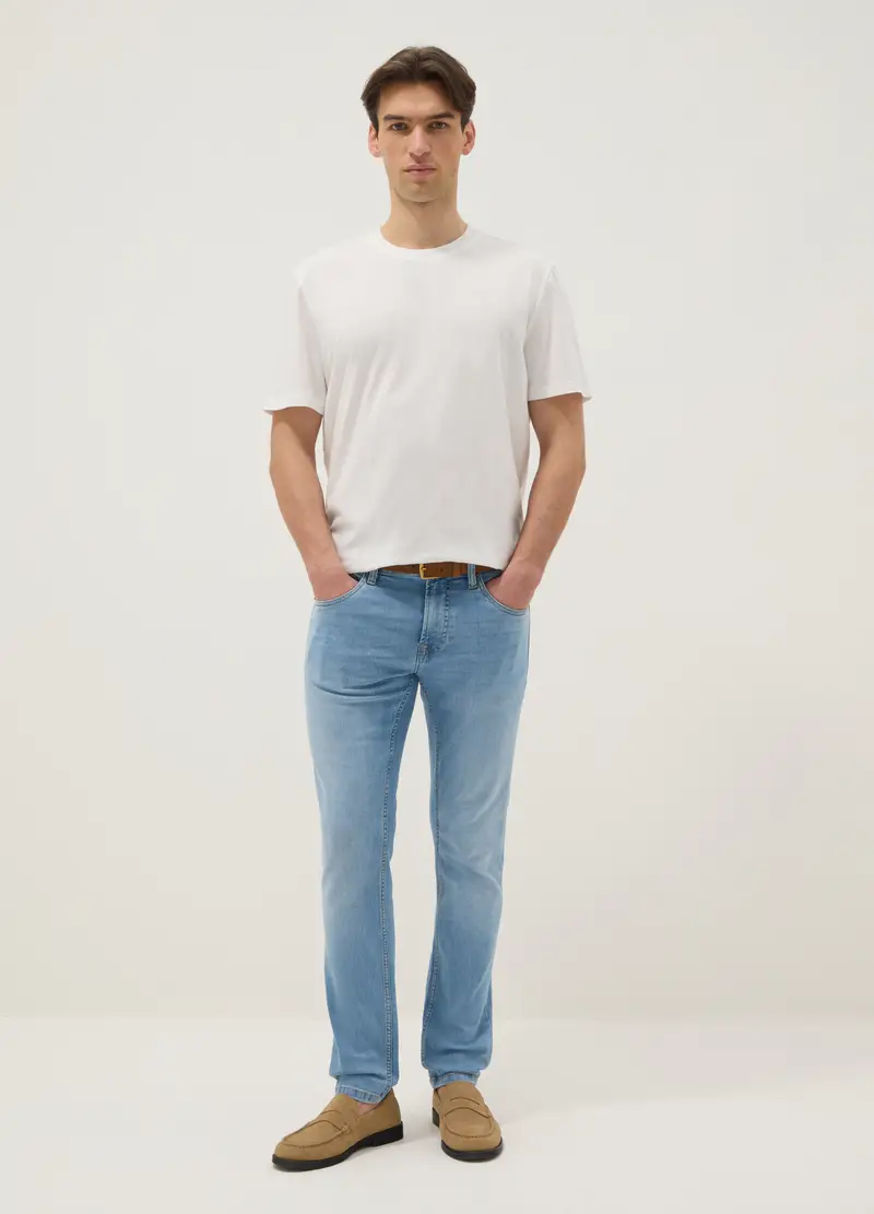 Jeans In Cotone Elasticizzato Azzurro Skinny Fit, Uomo, Azzurro