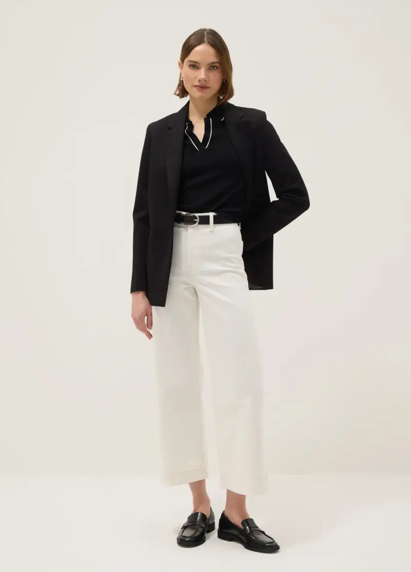 Jeans In Cotone Elasticizzato Bianchi Wide Leg, Donna, Bianco