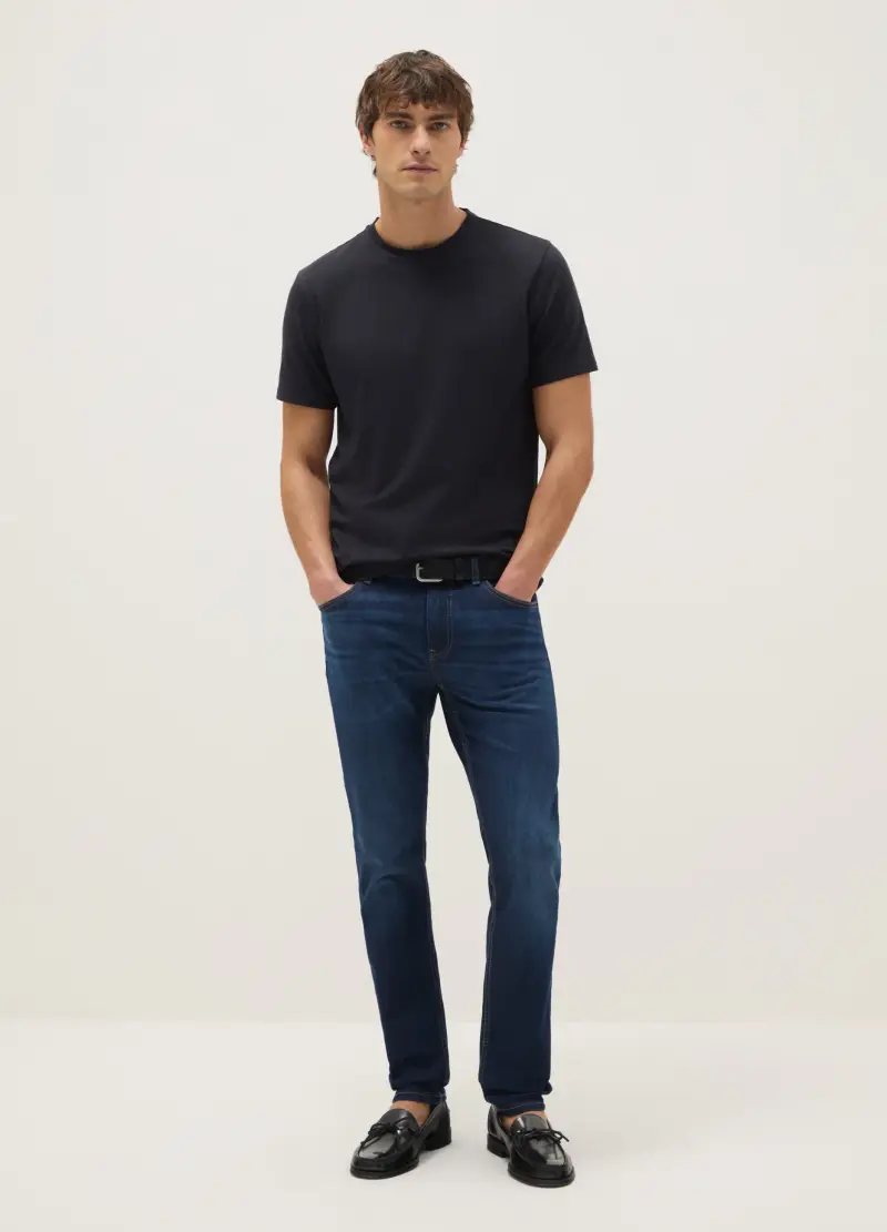 Jeans In Cotone Elasticizzato Blu Skinny Fit, Uomo, Blu
