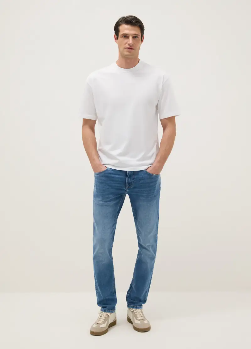 Jeans In Cotone Elasticizzato Blu Skinny Fit, Uomo, Denim