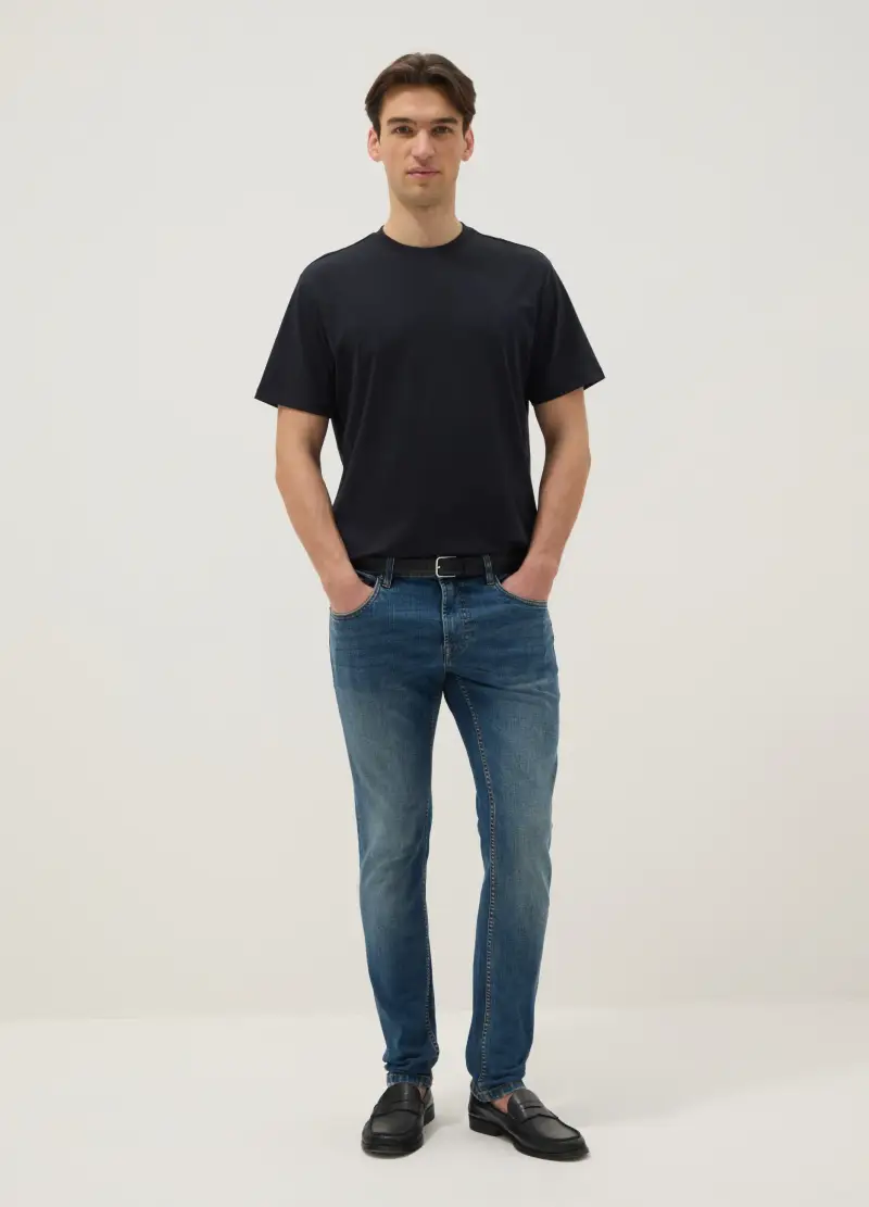 Jeans In Cotone Elasticizzato Blu Skinny Fit, Uomo, Denim