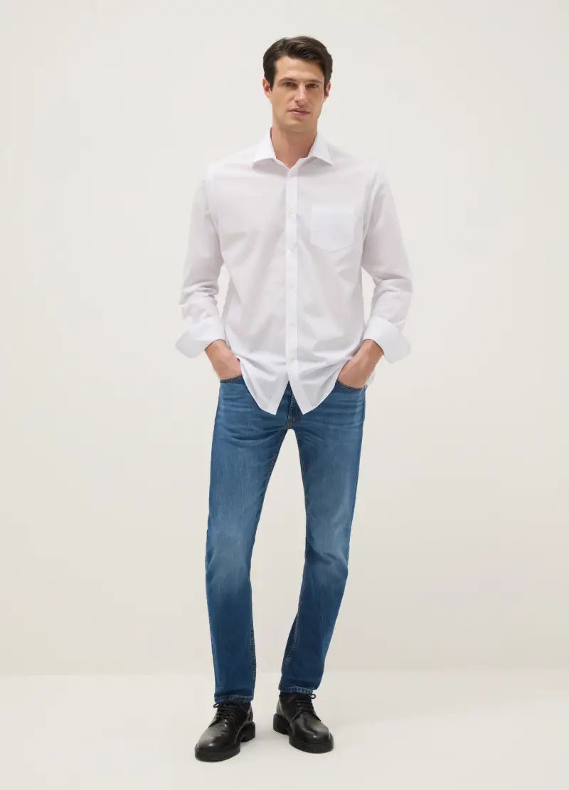 Jeans In Cotone Elasticizzato Blu Slim Fit, Uomo, Denim