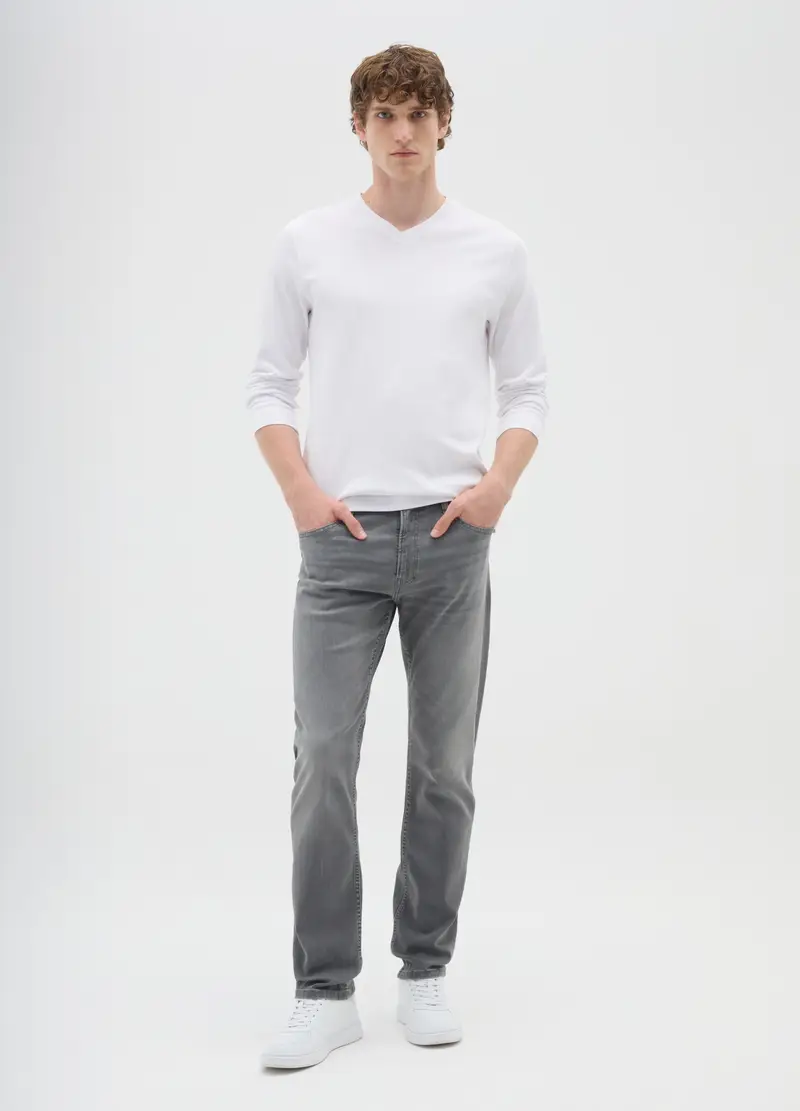 Jeans In Denim Grigio Regular Fit, Uomo, Grigio