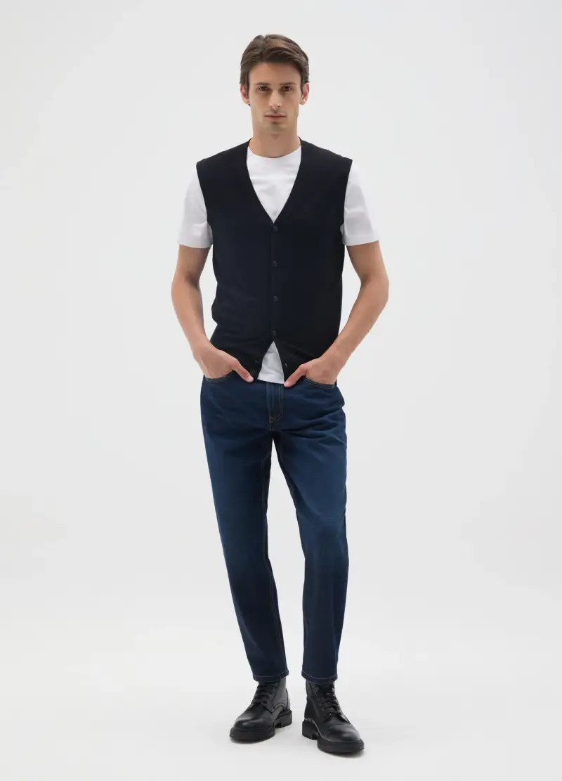 Jeans In Puro Cotone Blu Regular Tapered, Uomo, Blu