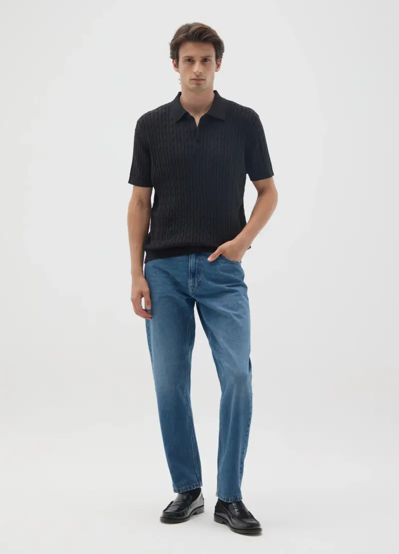 Jeans In Puro Cotone Blu Relaxed Fit, Uomo, Blu