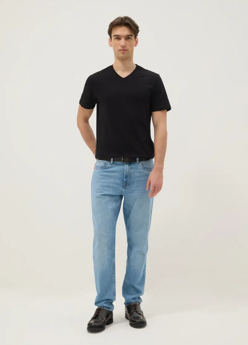 Jeans In Puro Cotone Denim Azzurro Regular Fit, Uomo, Azzurro