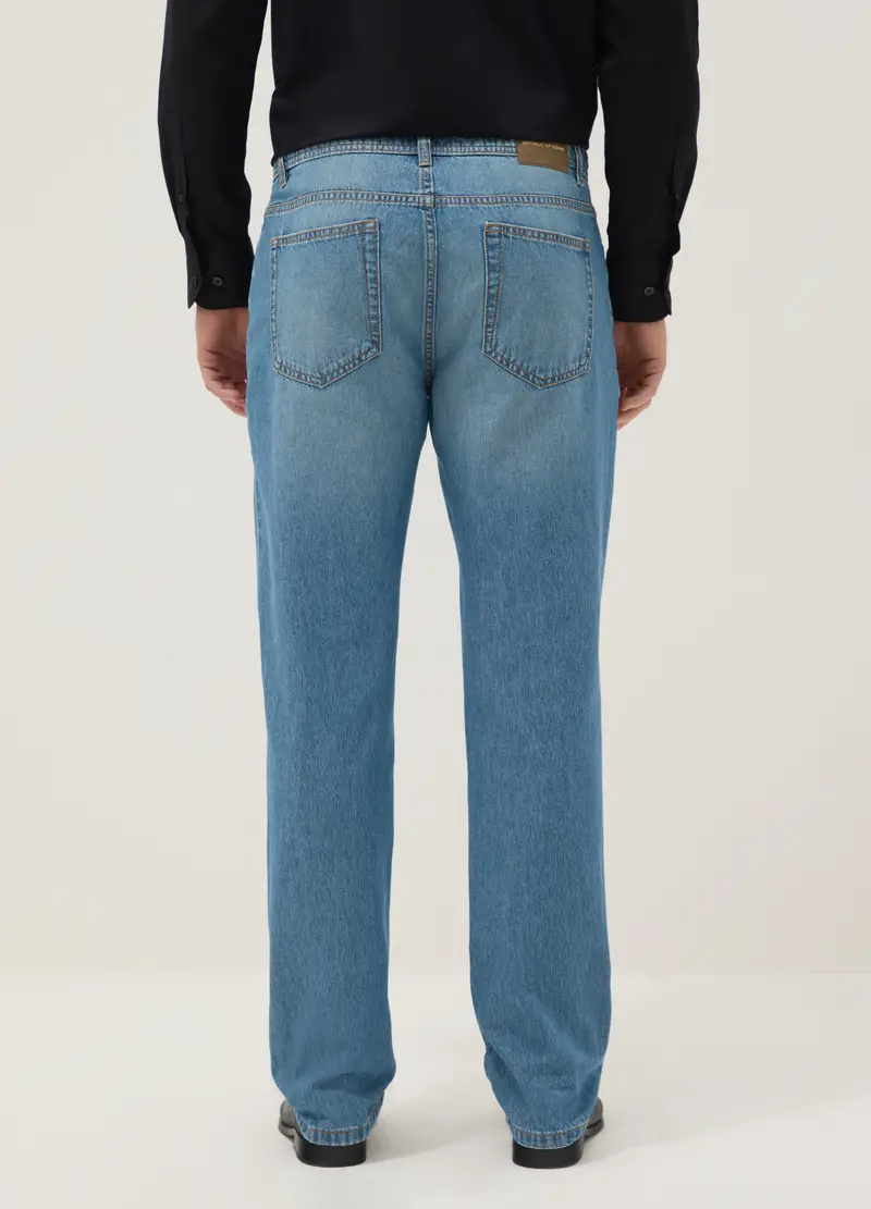 Jeans In Puro Cotone Denim Azzurro Regular Fit, Uomo, Azzurro miniatura 3