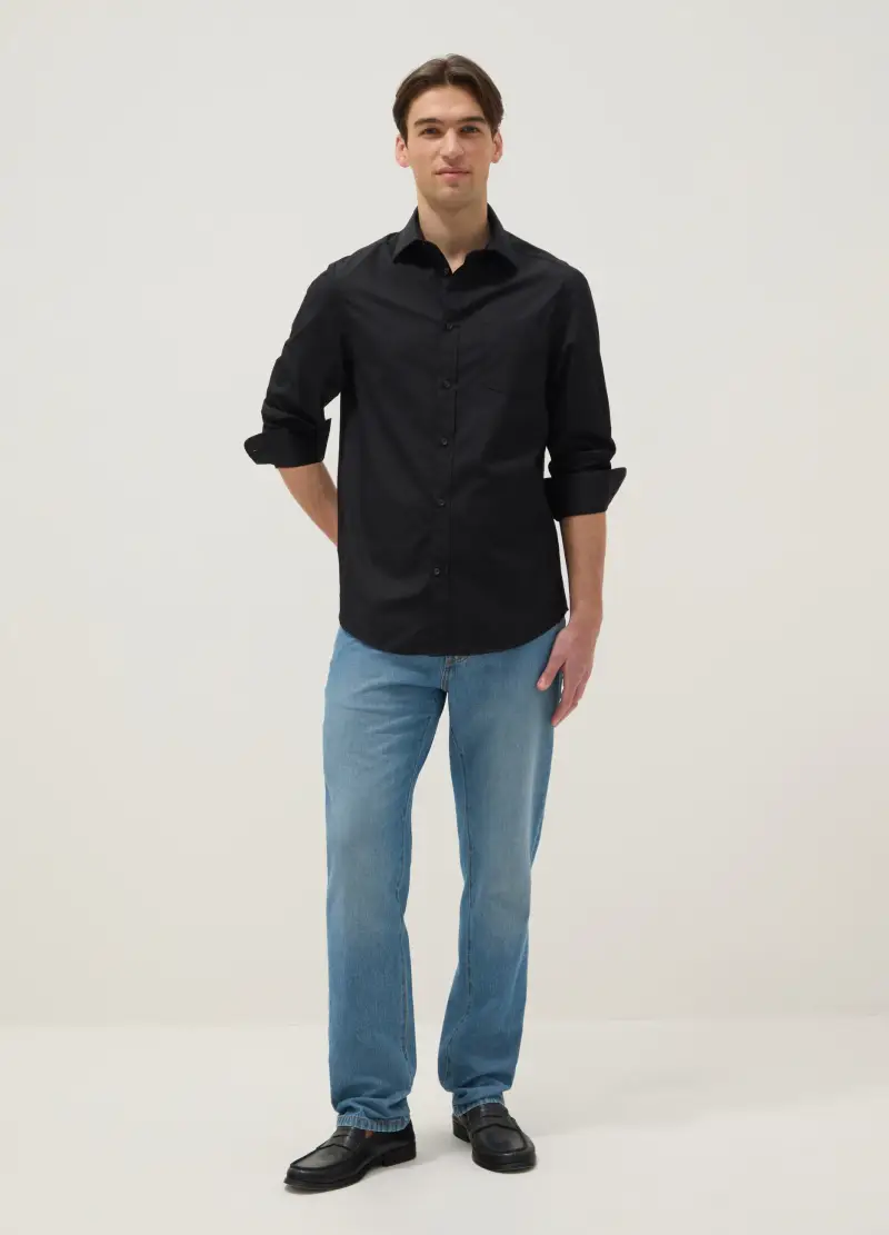 Jeans In Puro Cotone Denim Azzurro Regular Fit, Uomo, Azzurro