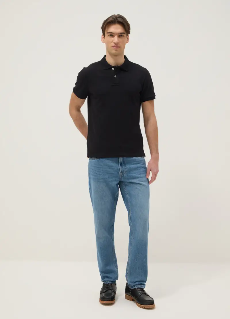 Jeans In Puro Cotone Denim Blu Regular Fit, Uomo, Denim