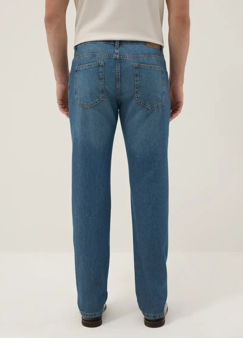 Jeans In Puro Cotone Denim Blu Regular Fit, Uomo, Denim miniatura 3