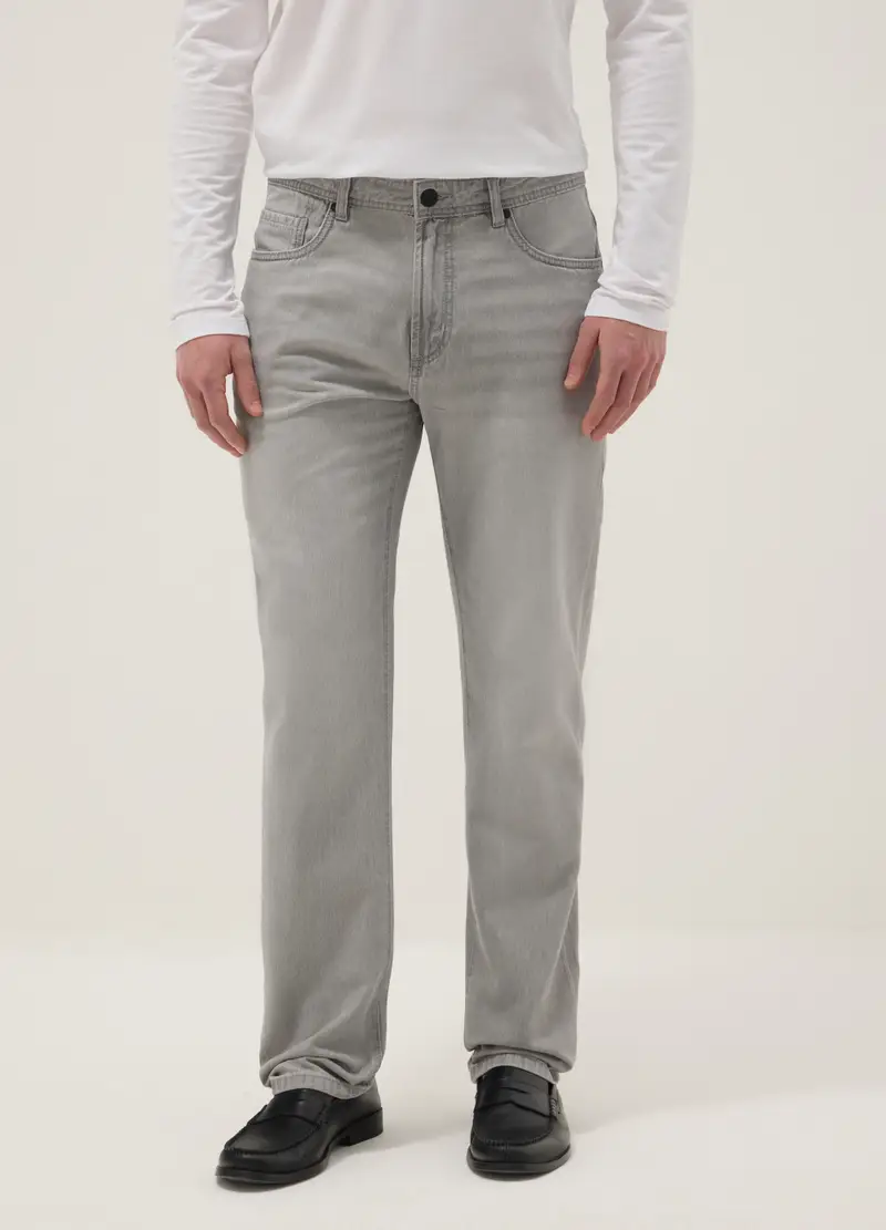 Jeans In Puro Cotone Denim Grigio Regular Fit, Uomo, Grigio miniatura 2
