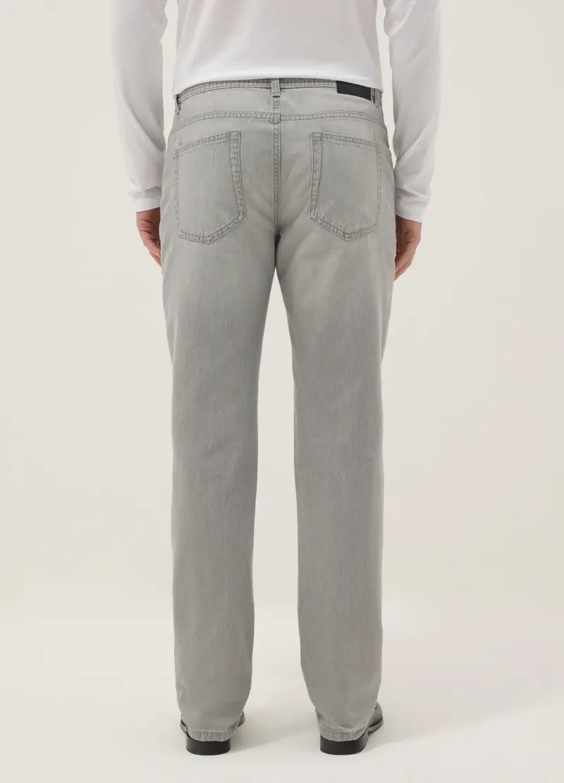 Jeans In Puro Cotone Denim Grigio Regular Fit, Uomo, Grigio miniatura 3