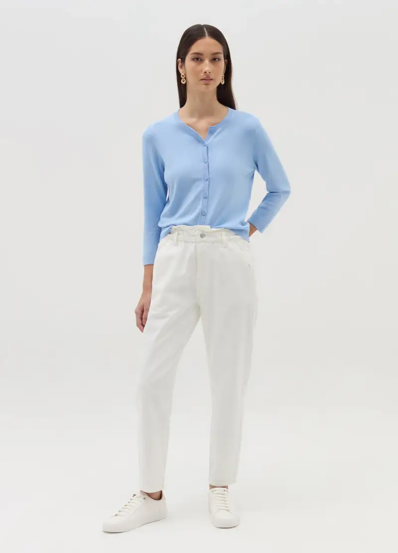 Jeans Paper Bag Con Tasche, Donna, Bianco