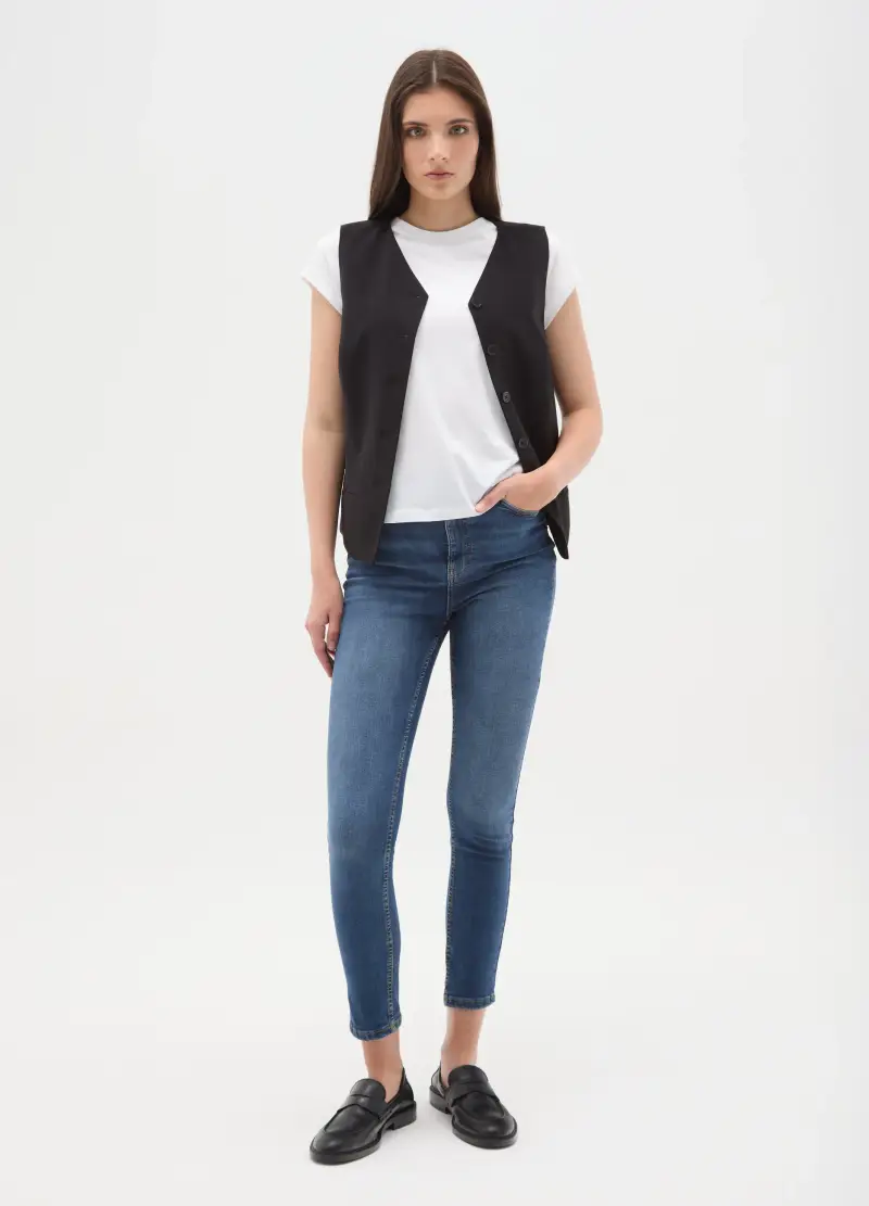 Jeans Skinny Blu In Cotone Elasticizzato, Donna, Denim