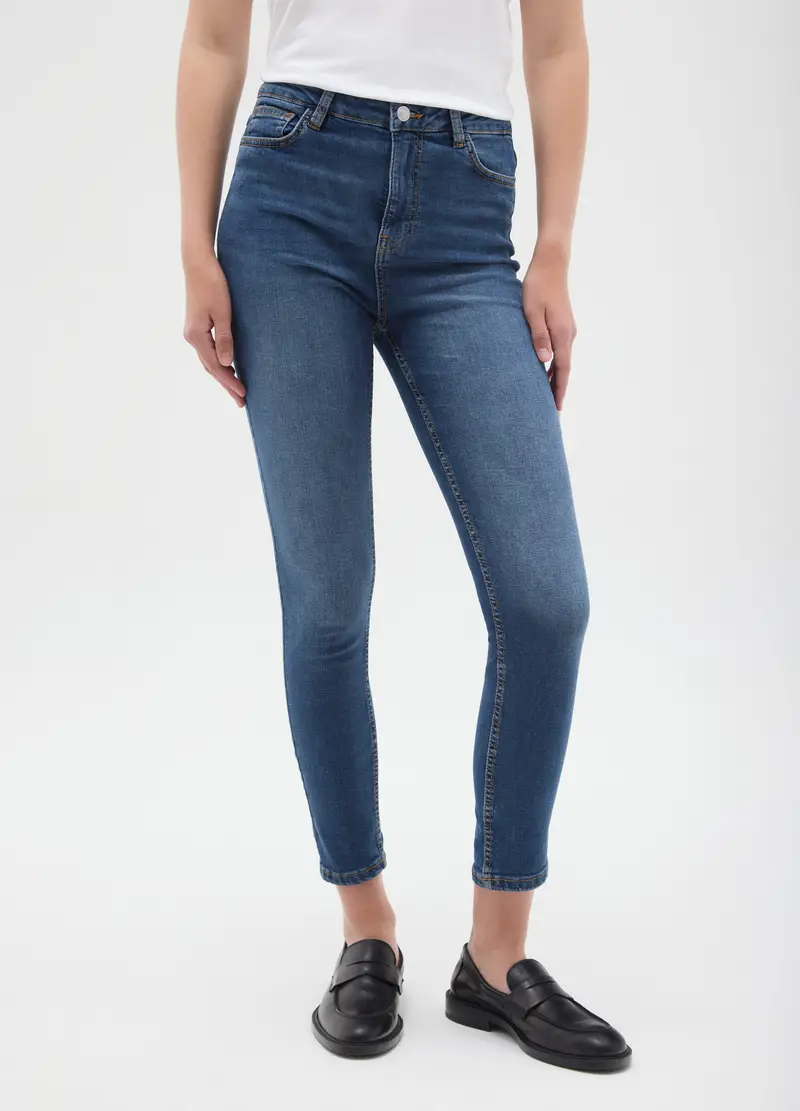 Jeans Skinny Blu In Cotone Elasticizzato, Donna, Denim miniatura 2