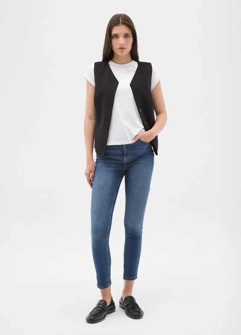 Jeans Skinny Blu In Cotone Elasticizzato, Donna, Denim