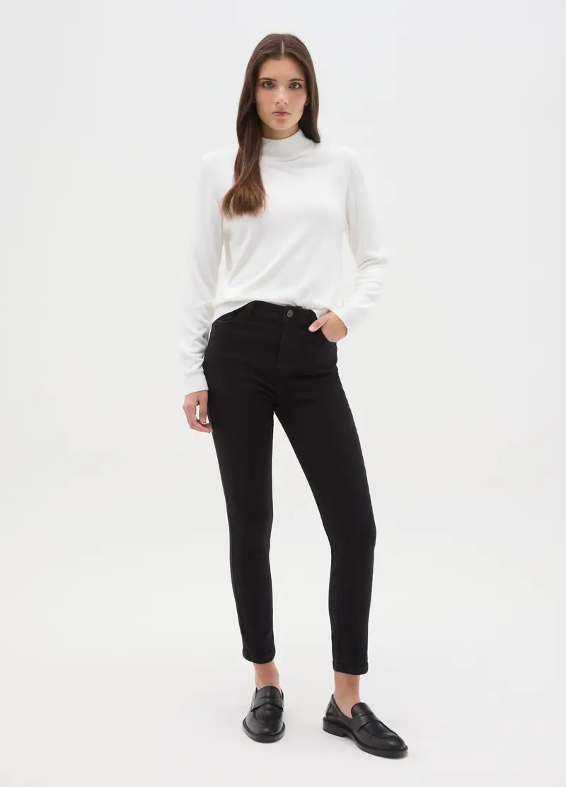 Jeans Skinny Neri In Cotone Elasticizzato, Donna, Nero