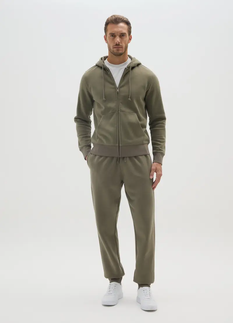 Jogger In Misto Cotone Verde Regular Fit, Uomo, Verde