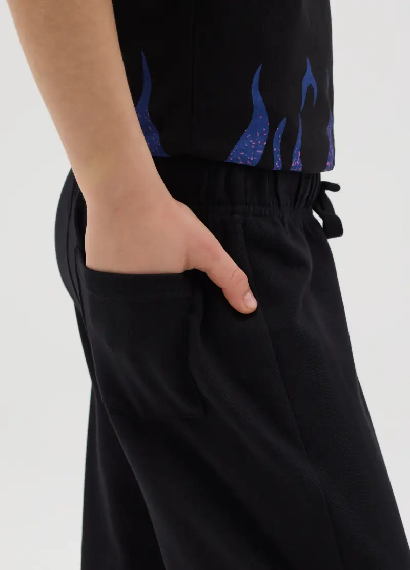 Joggers Da Ragazzo In Puro Cotone Nero Regular Fit, Bambino, Nero miniatura 2