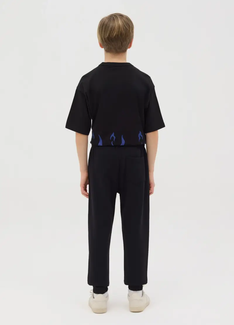 Joggers Da Ragazzo In Puro Cotone Nero Regular Fit, Bambino, Nero miniatura 3