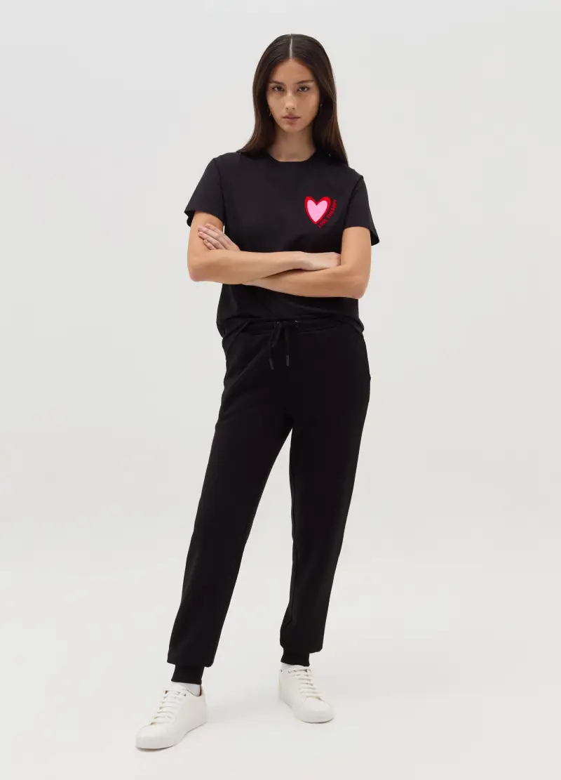 Joggers Essential In Felpa Con Coulisse, Donna, Nero