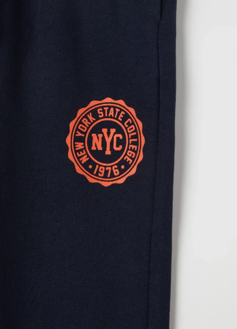 Joggers In Cotone Bio Con Coulisse E Stampa, Bambino, Blu miniatura 3