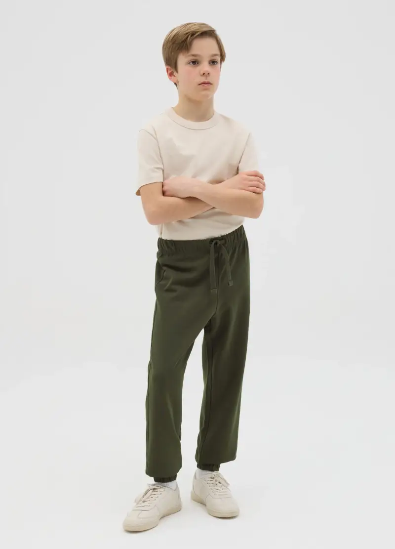Joggers In Cotone Con Coulisse, Bambino, Verde