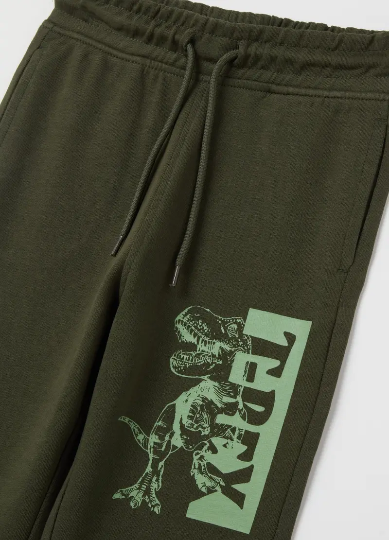 Joggers In Cotone Con Coulisse E Stampa, Bambino, Verde miniatura 3